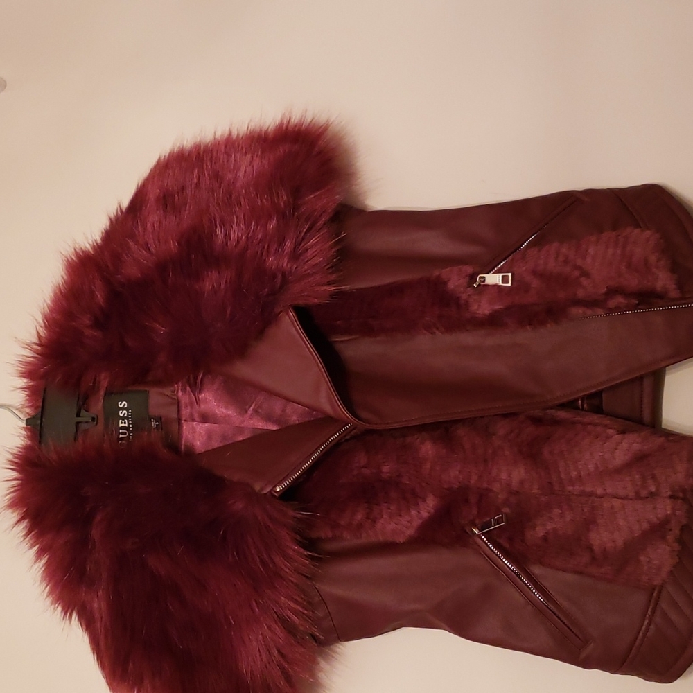 GUESS Magenta faux fur/leather vest